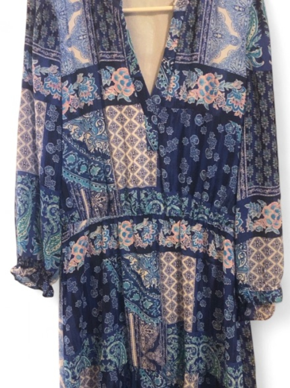 Bohemian Navy Patchwork V-Neck Women’s Dress